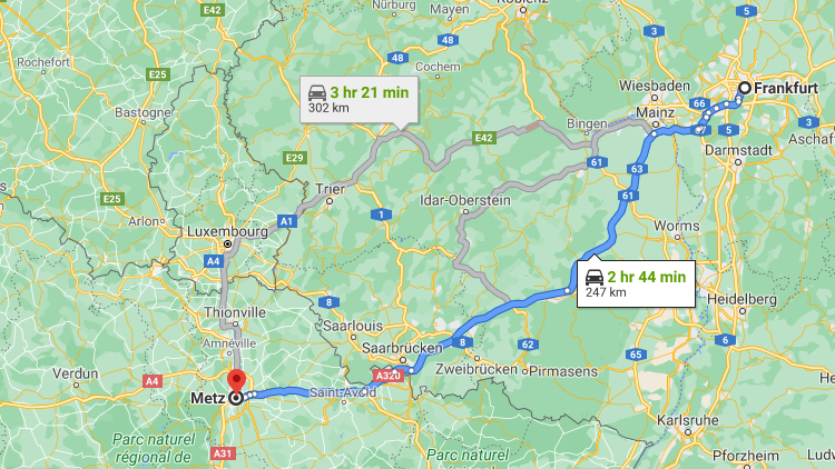 Дорога из Франкфурта в Метц. Мы выбрали этот автобан, потому что он более живописный и быстрый