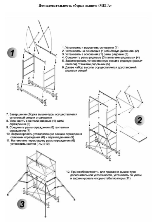 Последовательность сборки вышки-тура МЕГА, согласно паспорта изготовителя