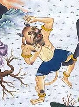 В иллюстрациях к Шахнаме дэвы часто одеты, но их одежда декоративна, это художественный приём.