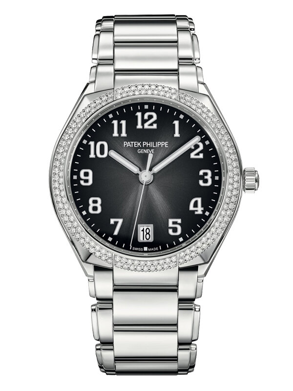 Часы Patek Philippe Twenty 4 в 36 мм корпусе из стали с бриллиантовым безелем и указателем даты