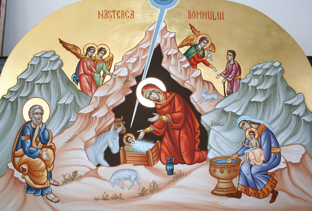 Икона: Рождество́ по пло́ти Господа Бога и Спаси́теля нашего Иисуса Христа. Иллюстрация из открытых источников. 