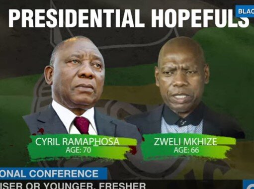 Кандидаты в президенты партии: действующий глава С. Рамапоса (избран) и бывший главный казначей партии З. Мкизе.