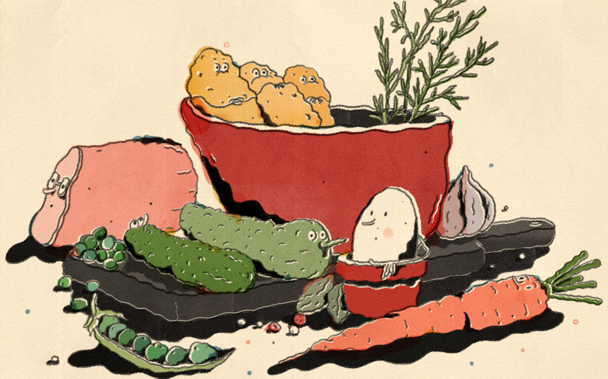 Рисунок оливье для детей