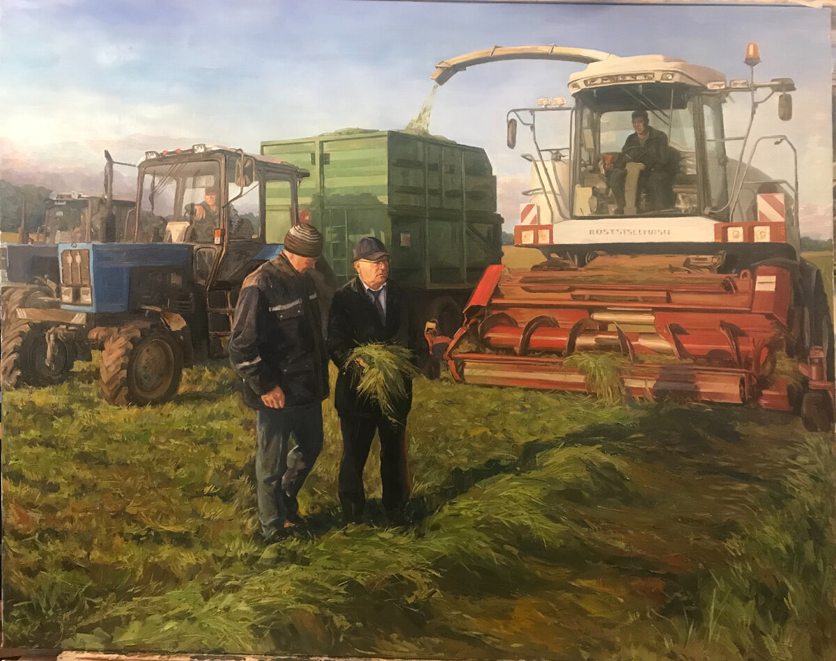 Заготовка кормов. Колхоз Красная Балтика. Елена Кротова. Фото: личный архив художника.