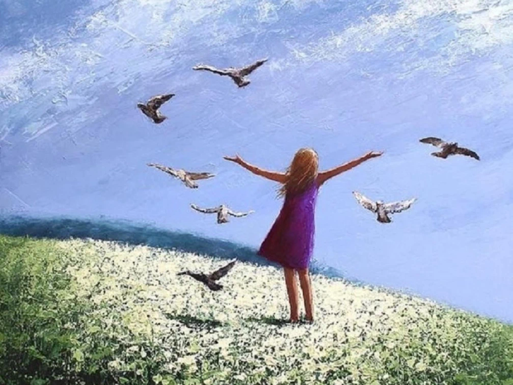 Девочка и птицы