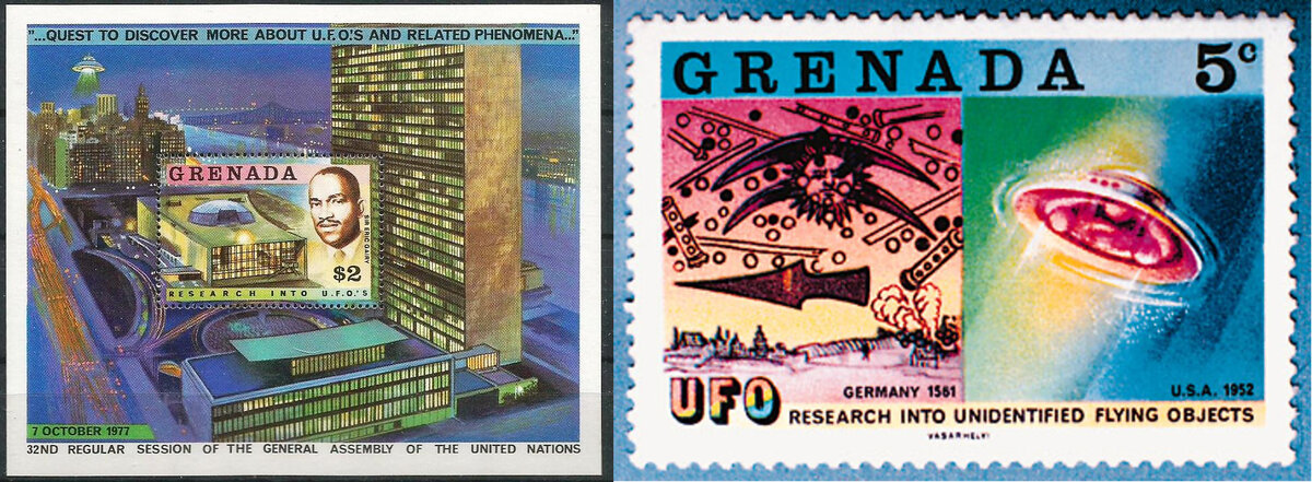 Серия марок про НЛО на Гренаде.