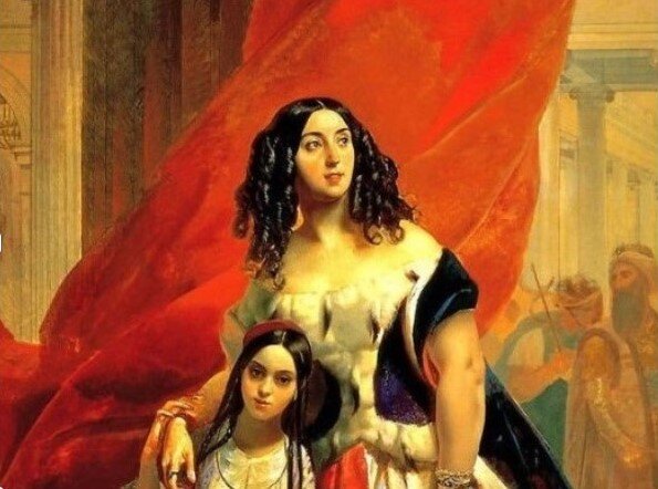 Портрет графини Ю. П. Самойловой, удаляющейся с бала с приемной дочерью Амацилией Пачини. Карл Брюллов.