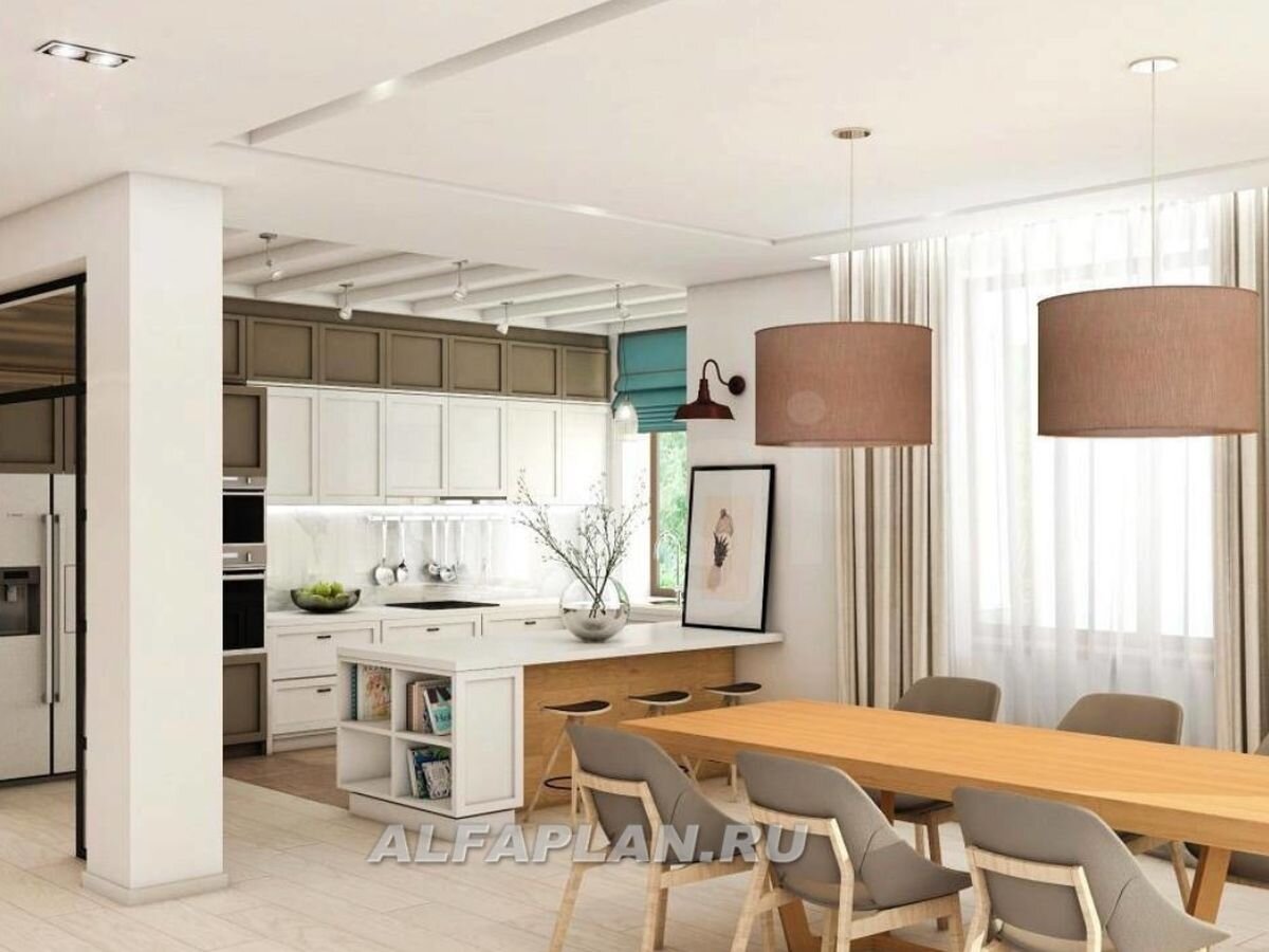 Кухня-столовая в проекте загородного дома 122а "Капулетти" https://www.alfaplan.ru/catalog/item_1926/