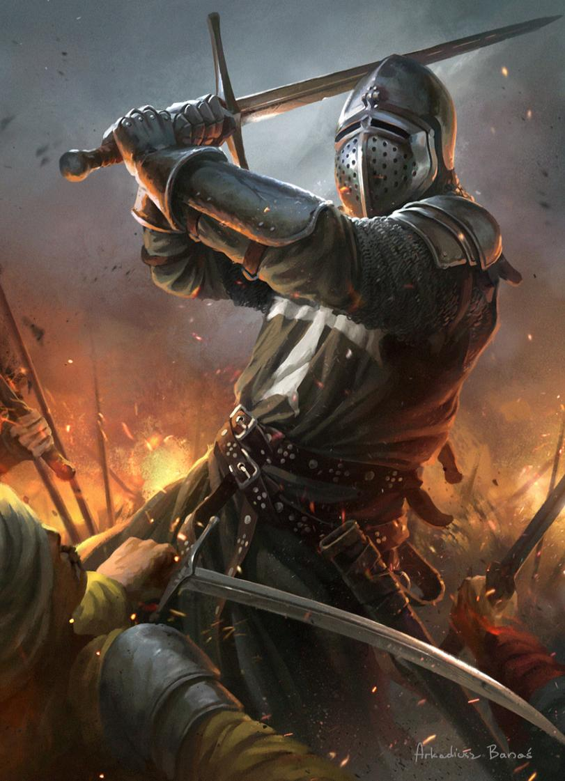 Рыцарь в битве арт (ист. comiczone.ru https://clck.ru/U7gs4 автор DronBoy)