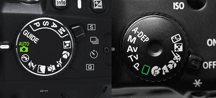 Диск режимов Nikon(слева) и Canon (справа)