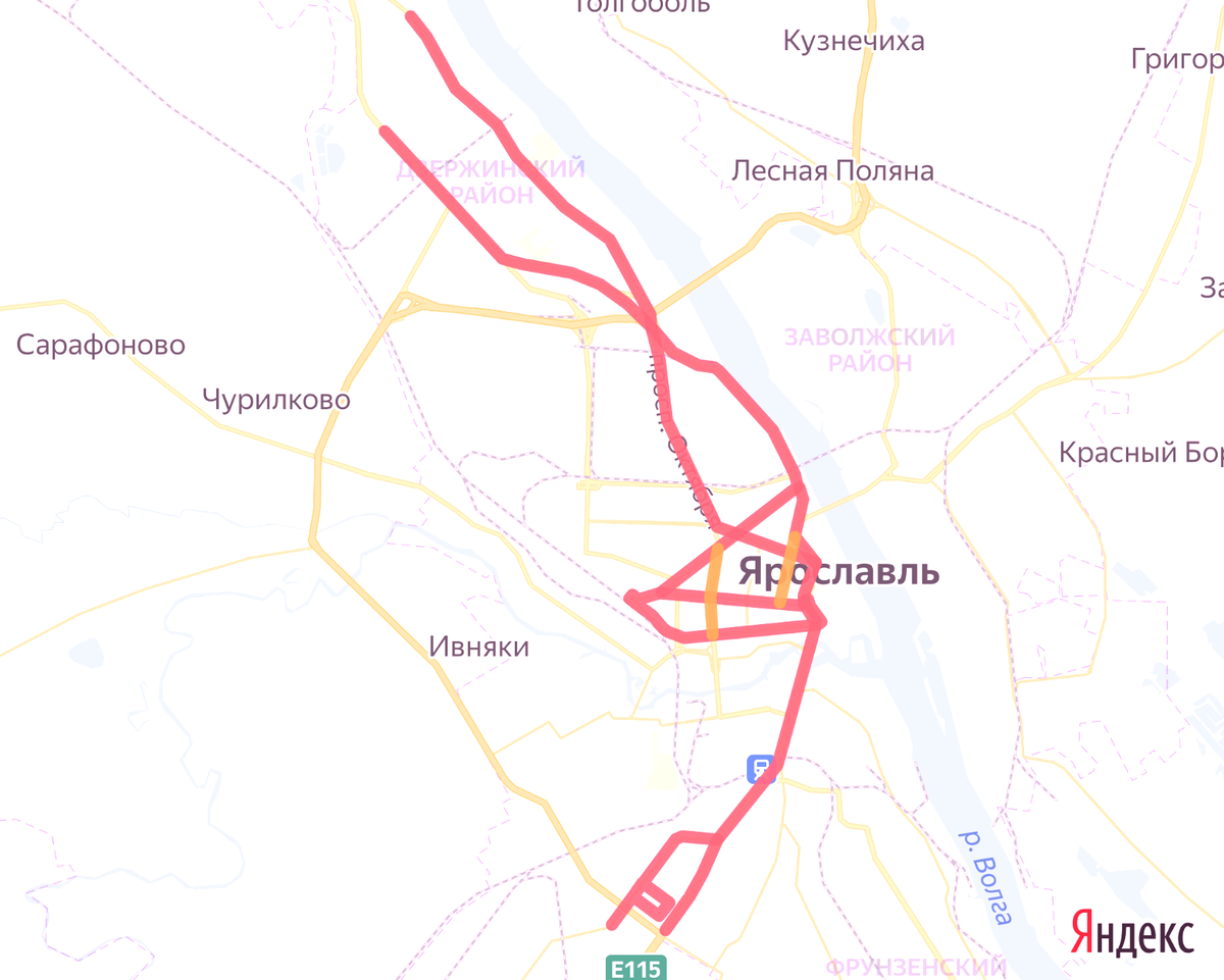 Оранжевый участок на проспекте Толбухина - там есть контактная сеть, но нет троллейбусных стрелок для перехода