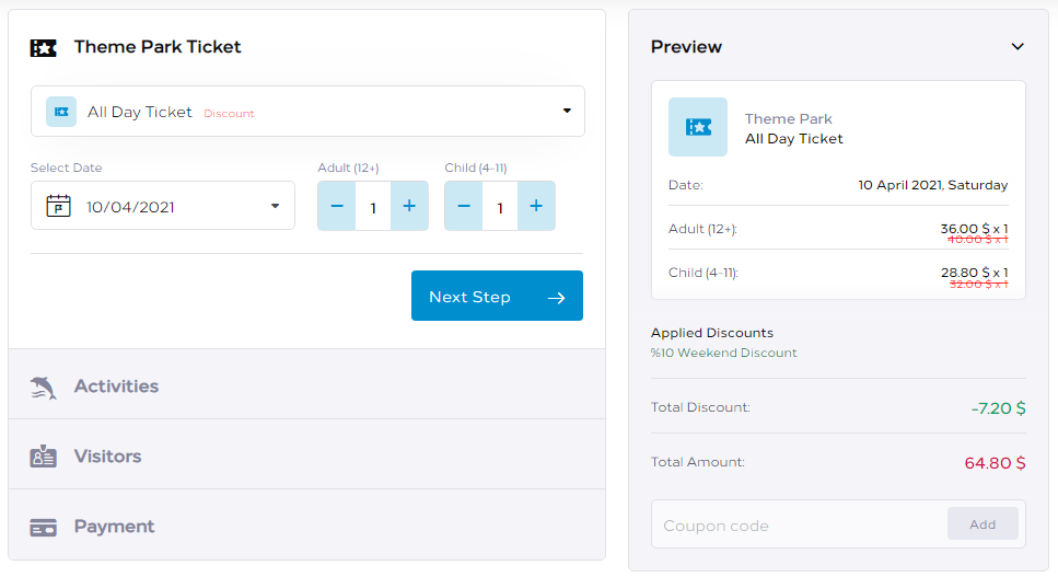 All day ticket. Взрослый - 40$, детский - 32$