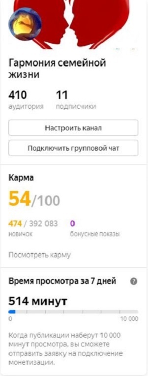 Статистика канала. Он занимает 474 место среди новичков из 392083