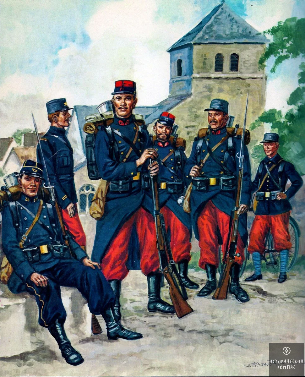 Французская форма в 1914 году. Яркие красные штаны - идеальная мишень для немецких снайперов