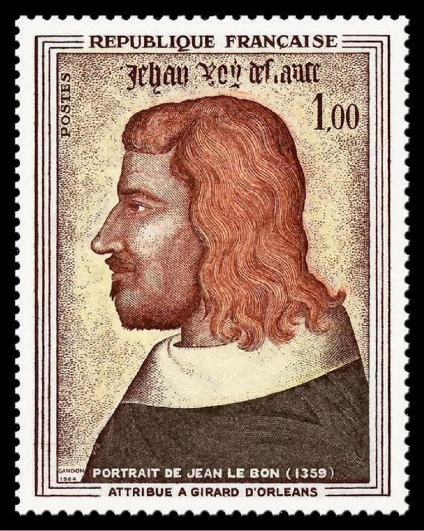 Серия «Картины». Портрет короля Иоанна II Доброго. Около 1349 г. Неизвестный художник. Лувр, Париж. Франция, 25 апреля 1964 г. Каталог Michel: №1466  