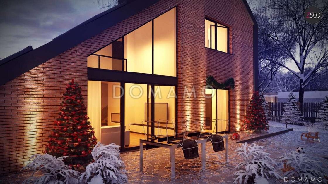 Двухуровневые  панорамные окна в гостиной