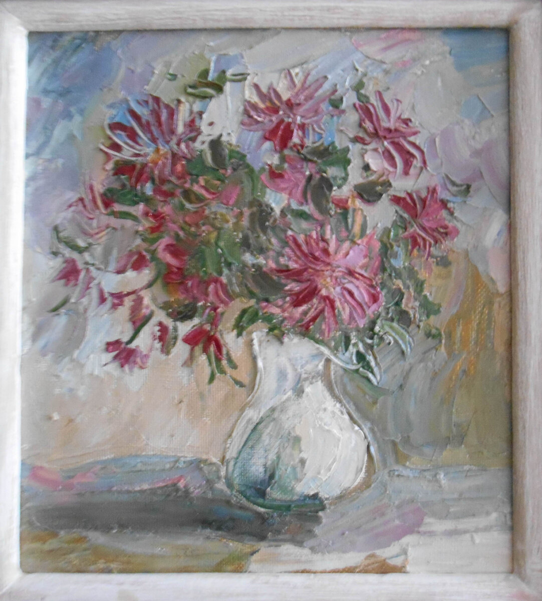 "Астры в белой вазе"      холст. масло,         30х25