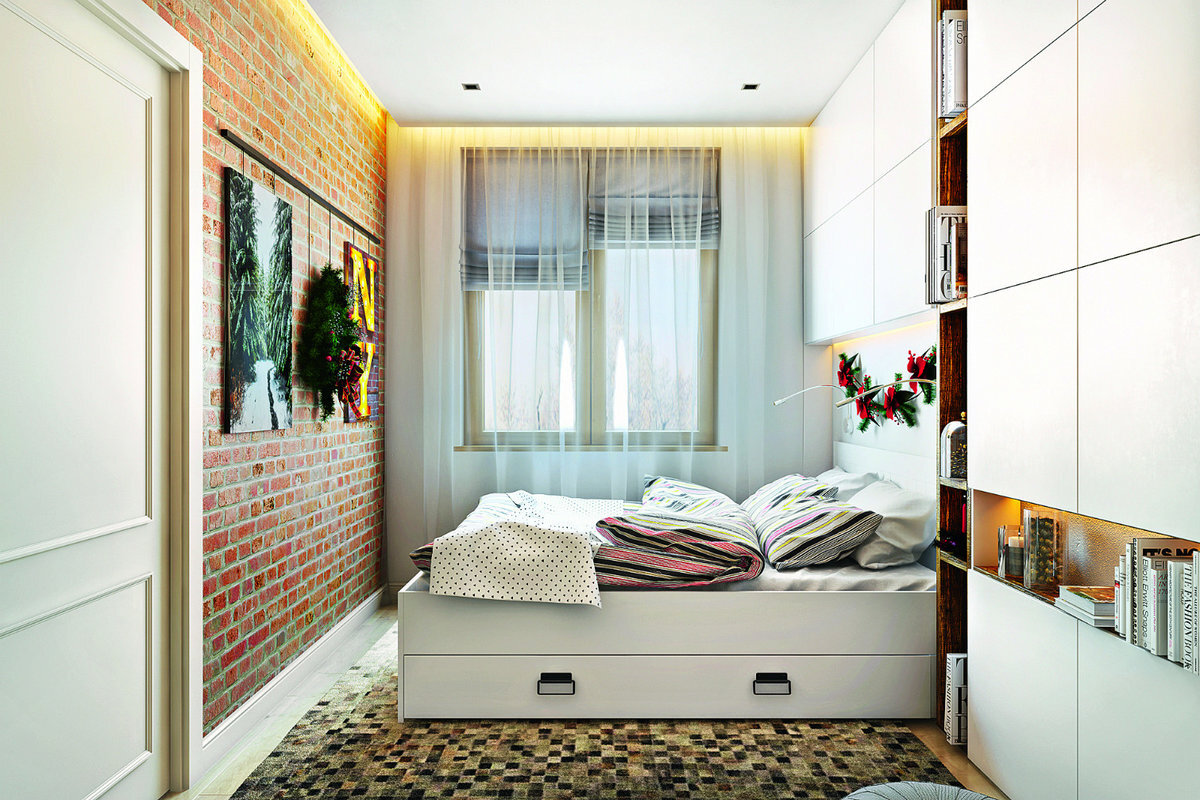 Дизайн комнаты 10 кв м фото с диваном и шкафом