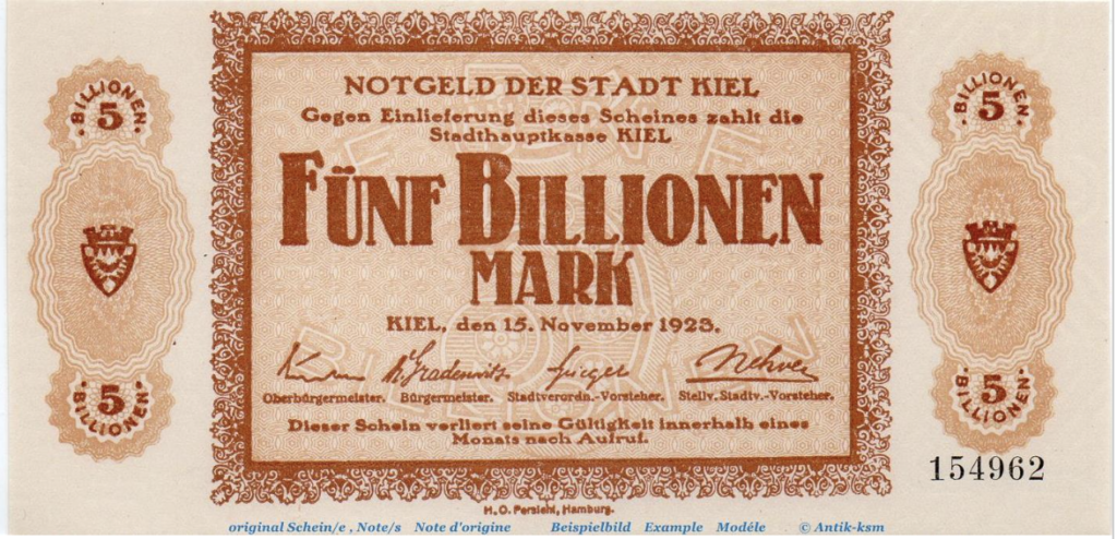 Банкнота номиналом 5 триллионов марок 1923 года