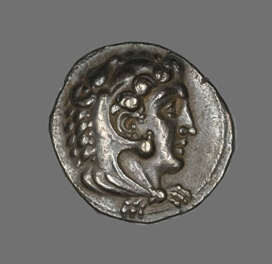 Тетрадрахма (монета) с изображением Александра Великого в шкуре Немейского льва. Амфиполис, Македония, 336-323 гг. до н.э.
