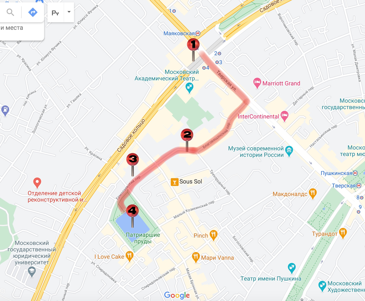 Первая карта с точками маршрута