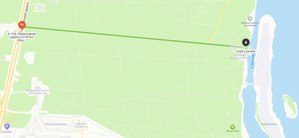 Расстояние от поворота с трассы М-4 до парковки возле родника примерно 3 км.