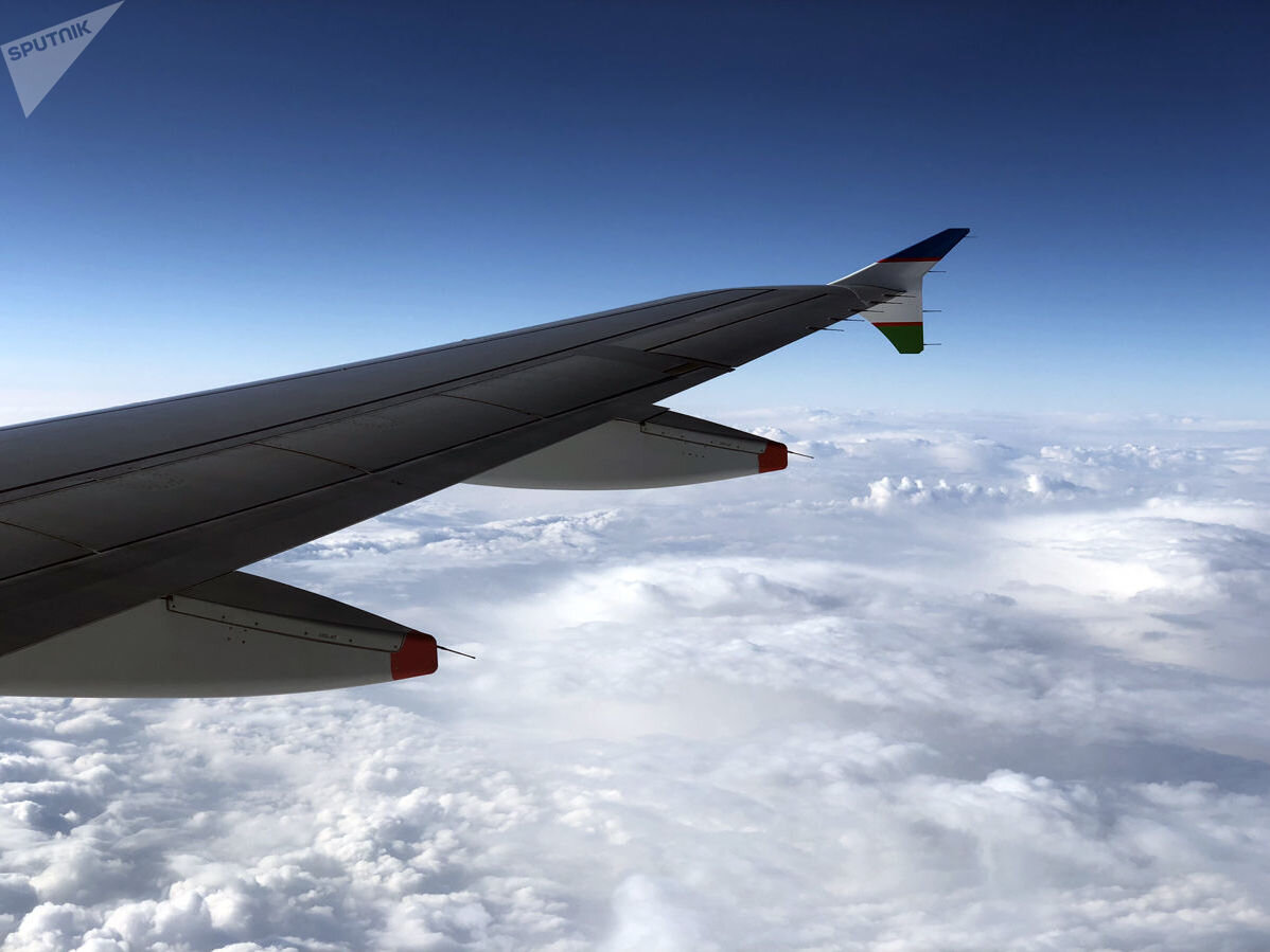 Крыло самолета Национальной авиакомпании Uzbekistan Airways