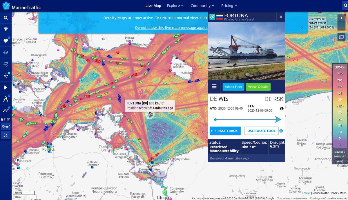 карта с портала marinetraffic