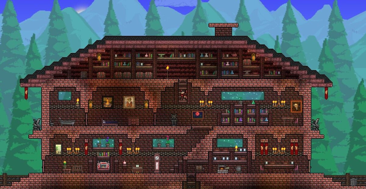 Как пройти гигантский дом. Кирпич террария. Кирпичный дом Terraria. Красный кирпич террария. Террария дом из кирпича.