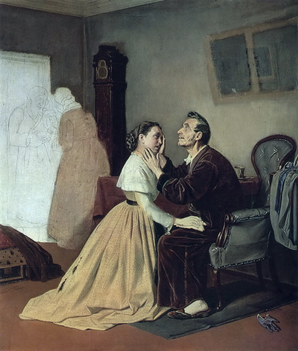 "Приезд институтки к слепому отцу", В.Г. Перов, конец 1860-х, неоконченная картина.