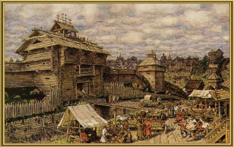 Деревянный город. Москва XIV век. А.М. Васнецов. 1917 