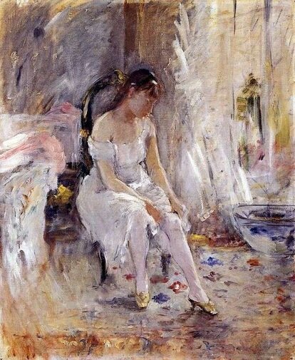 Моризо. Молодая девушка, надевающая чулки. 1880.