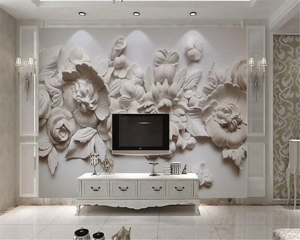 3d фотообои «цветочная лепнина»