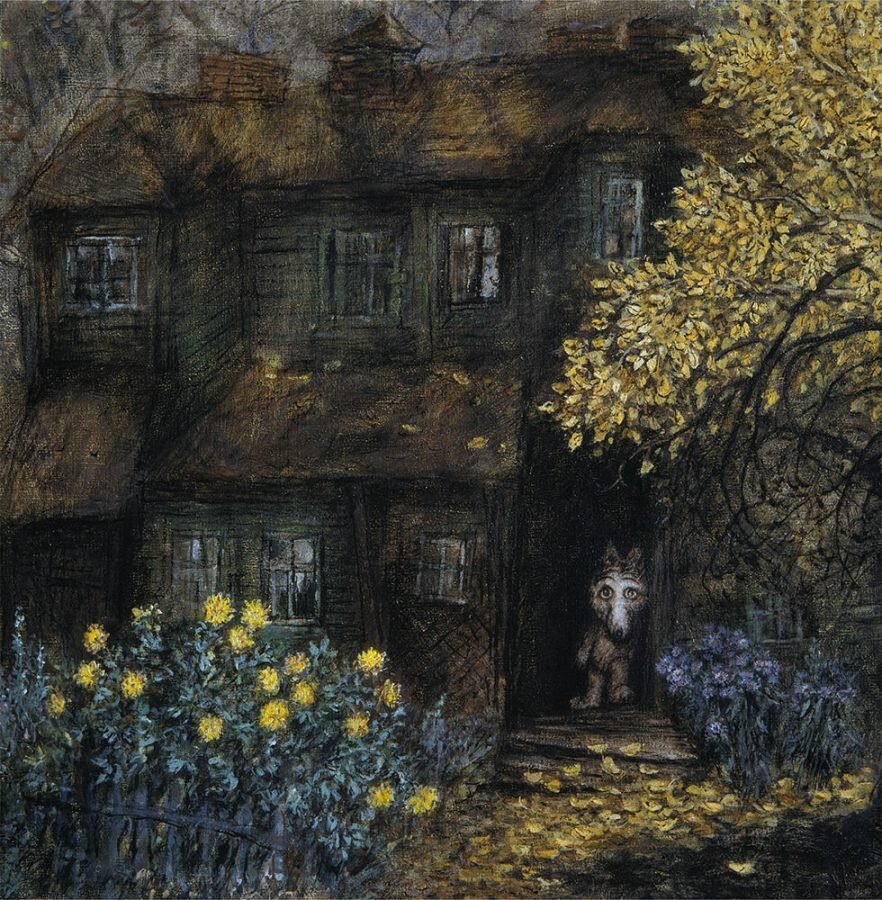 Франческа Ярбусова «Волчок в дверях дома», 1970-е. К эпизоду из фильма «Сказка сказок», смешанная техника © Еврейский музей и центр толерантности