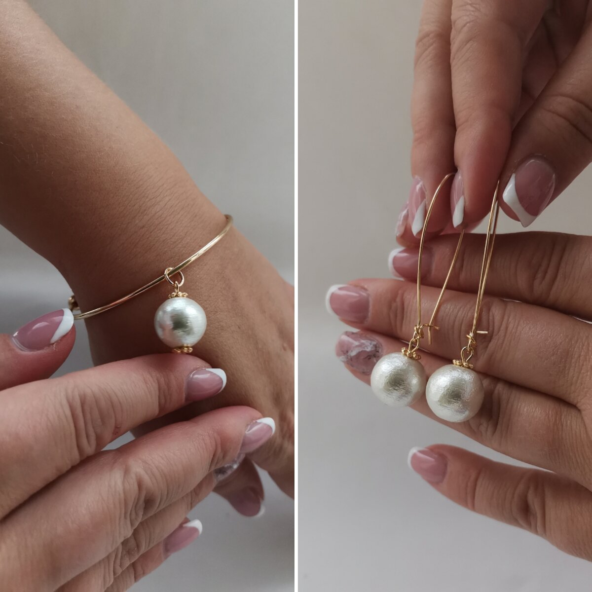 Красивый браслет с крупным белым жемчугом, дизайн LARA.FA jewelry