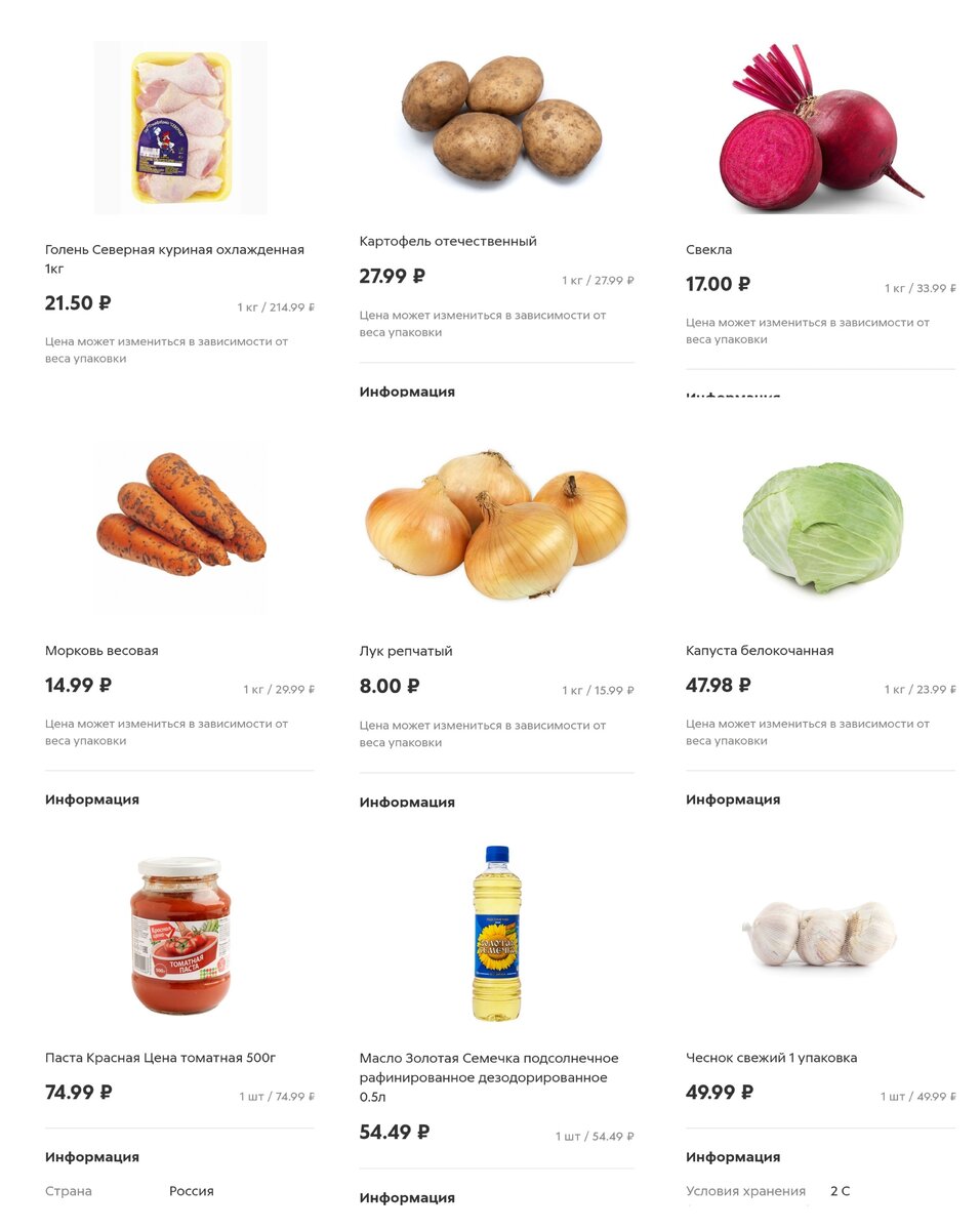 Подборка продуктов из магазина "Пятерочка"