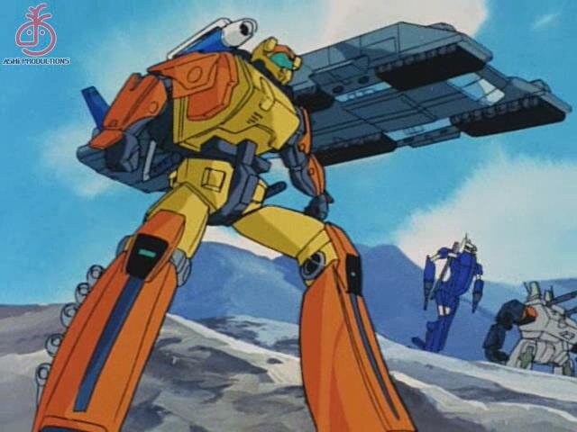 Mugen Caribur, Oberon Gazette и Bonaperte Tulcas в форме роботов (слева направо) в сериале "Dorvack".