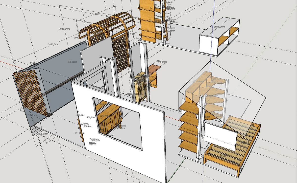 Общий вид на домик и задуманную мебель. Все из лиственницы.