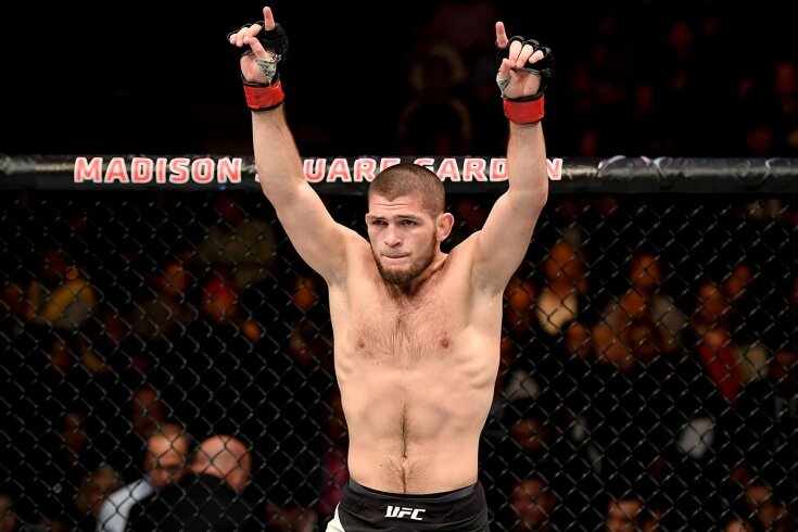 Российский борец смешанных боевых искусств Хабиб Нурмагомедов.Чемпион UFC в легком весе.