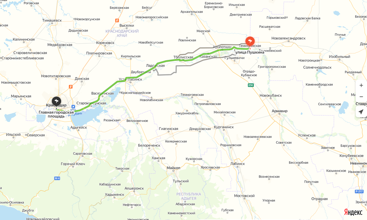 Маршрут от центра Темижбекской до центра Краснодара