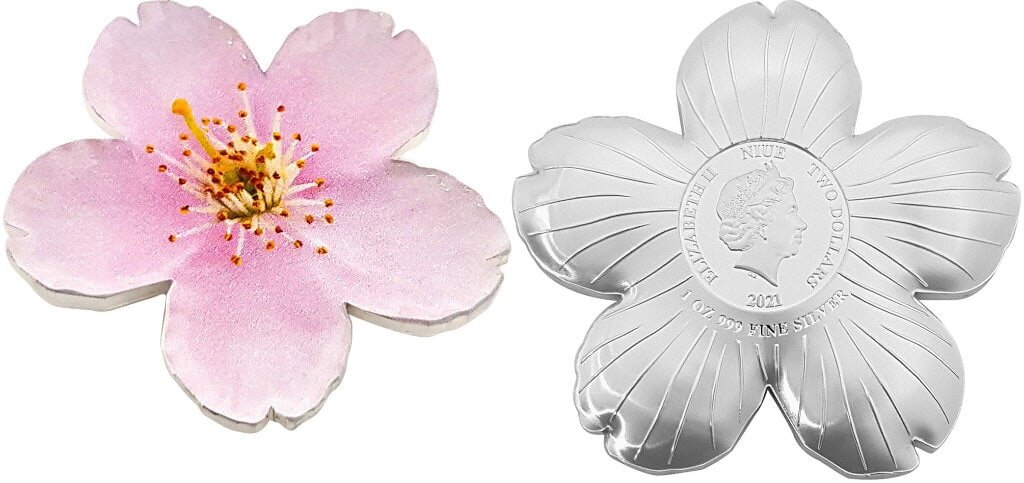2 доллара острова Ниуэ. Серия «World Enchanting Flower». Выпуск - цветение вишни. Источник фото: Яндекс картинки.