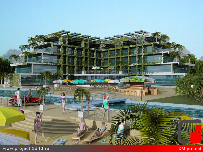 Проект гостиничного комплекса в р-не Сочи. Архитекторы - Павел Сапов, Сергей Башкиров