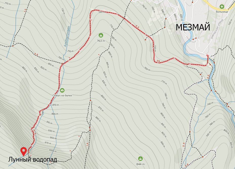 карта Лунный водопад, Мезмай