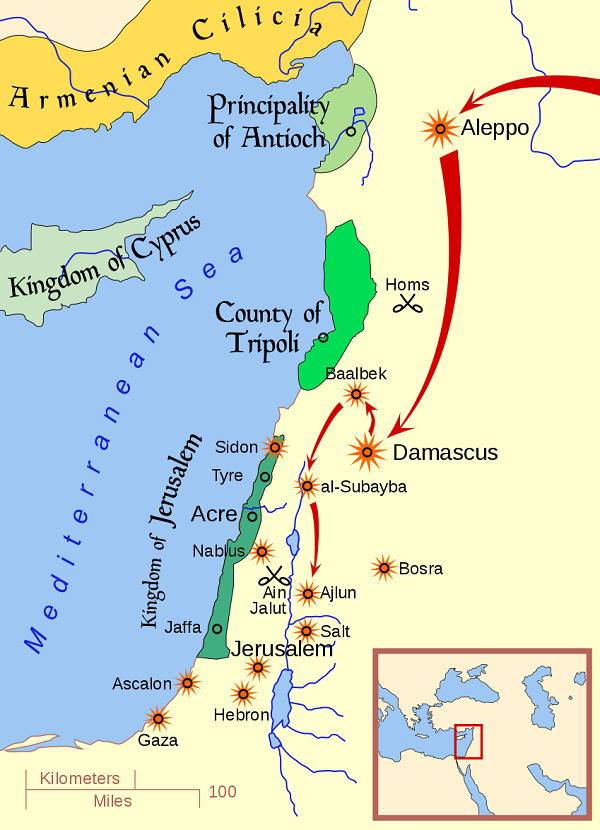 Карта наступлений монгольского войска в Леванте. Источник: thereaderwiki.com