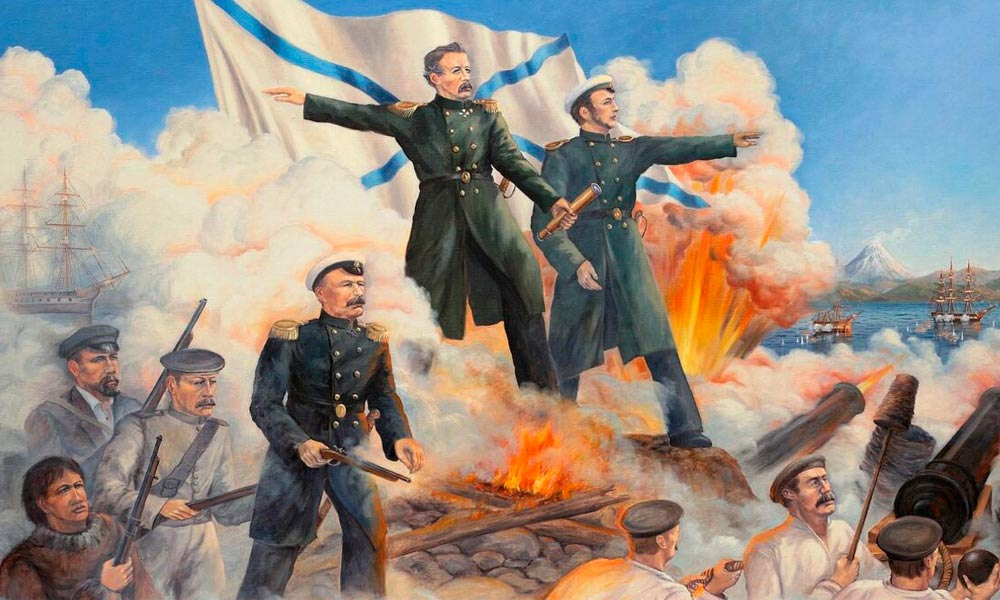 Крымская война 1853-1855 гг. Фрагмент картины "Оборона Петропавловская". Художник В.И.Шиляев.