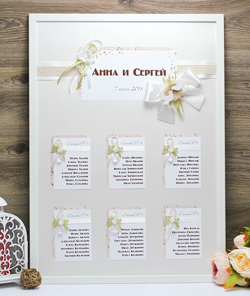 Еще один план рассадки в нежной гамме. 