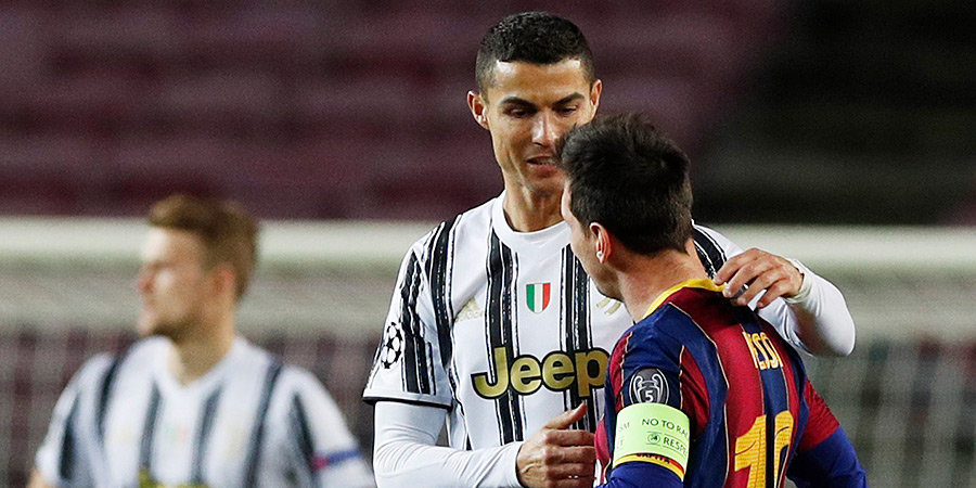 Роналду и Месси в Лиге чемпионов, фото с матча