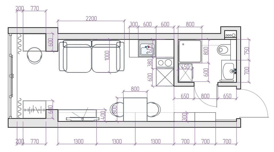 Ширина квартиры 2,65м