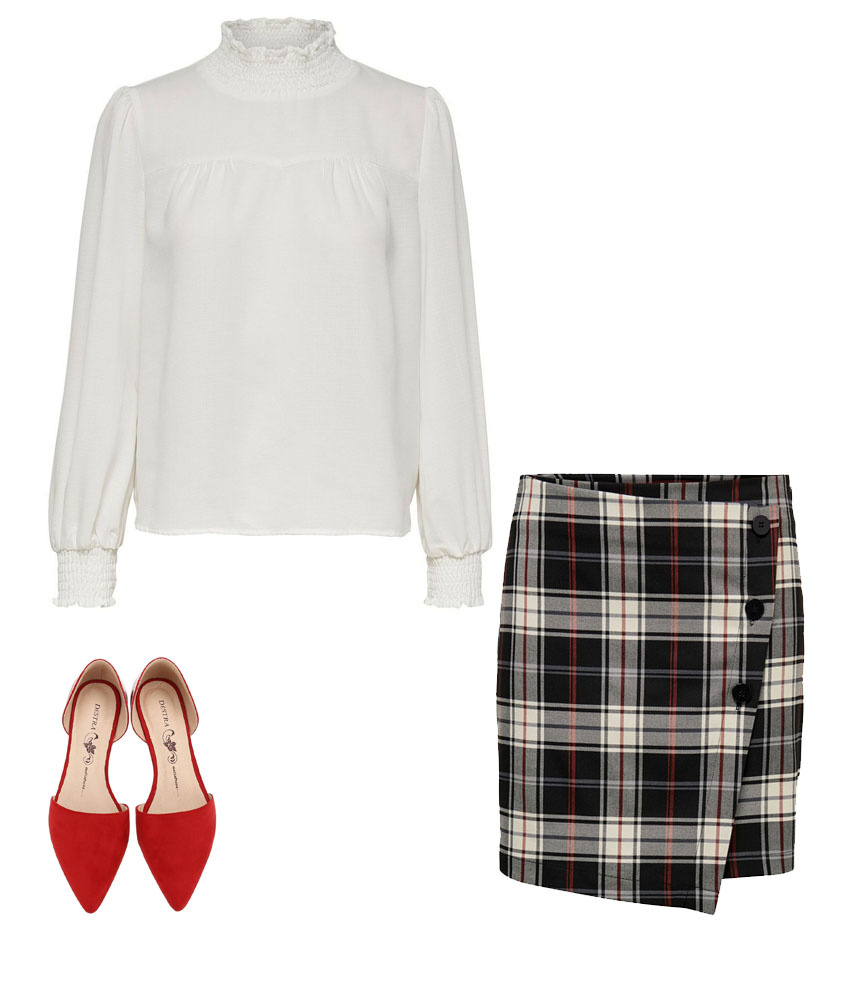 Образ для офиса: Блузка ONLY (634 руб.),  Юбка ONLY (563 руб.), Туфли Destra (1 272 руб.) 