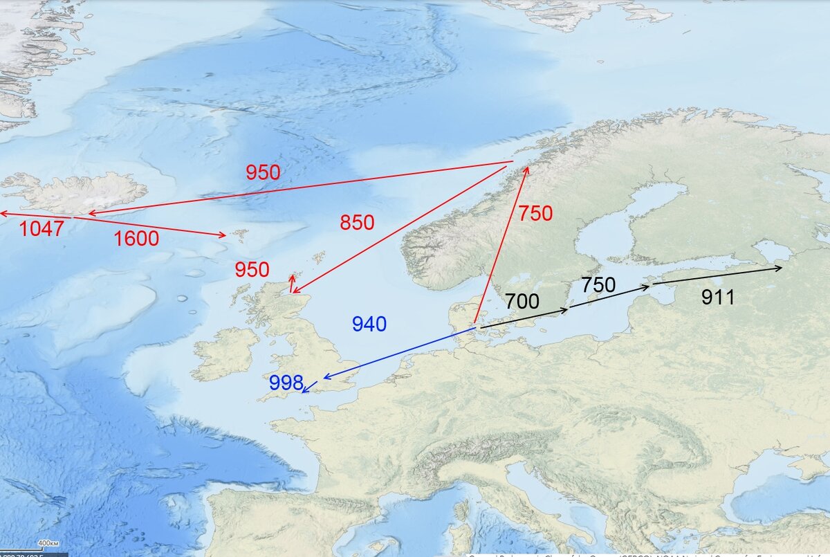 Миграция викингов с 600 по 1600 годы.  